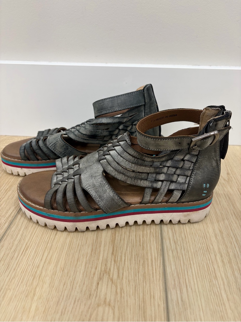 Roan by Bedstu Casual Comfort Woven Ankle-Strap Platform Sandals - Metallic Gray - Picture 4 of 7